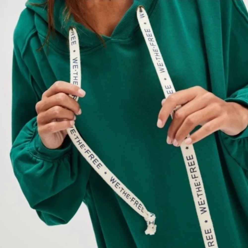 Free People We The Free Hoodie with Drawstrings Green M NWT - Picture 3 of 6